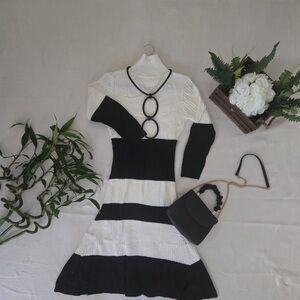 Elegant Black and White Long Sleeve Dress